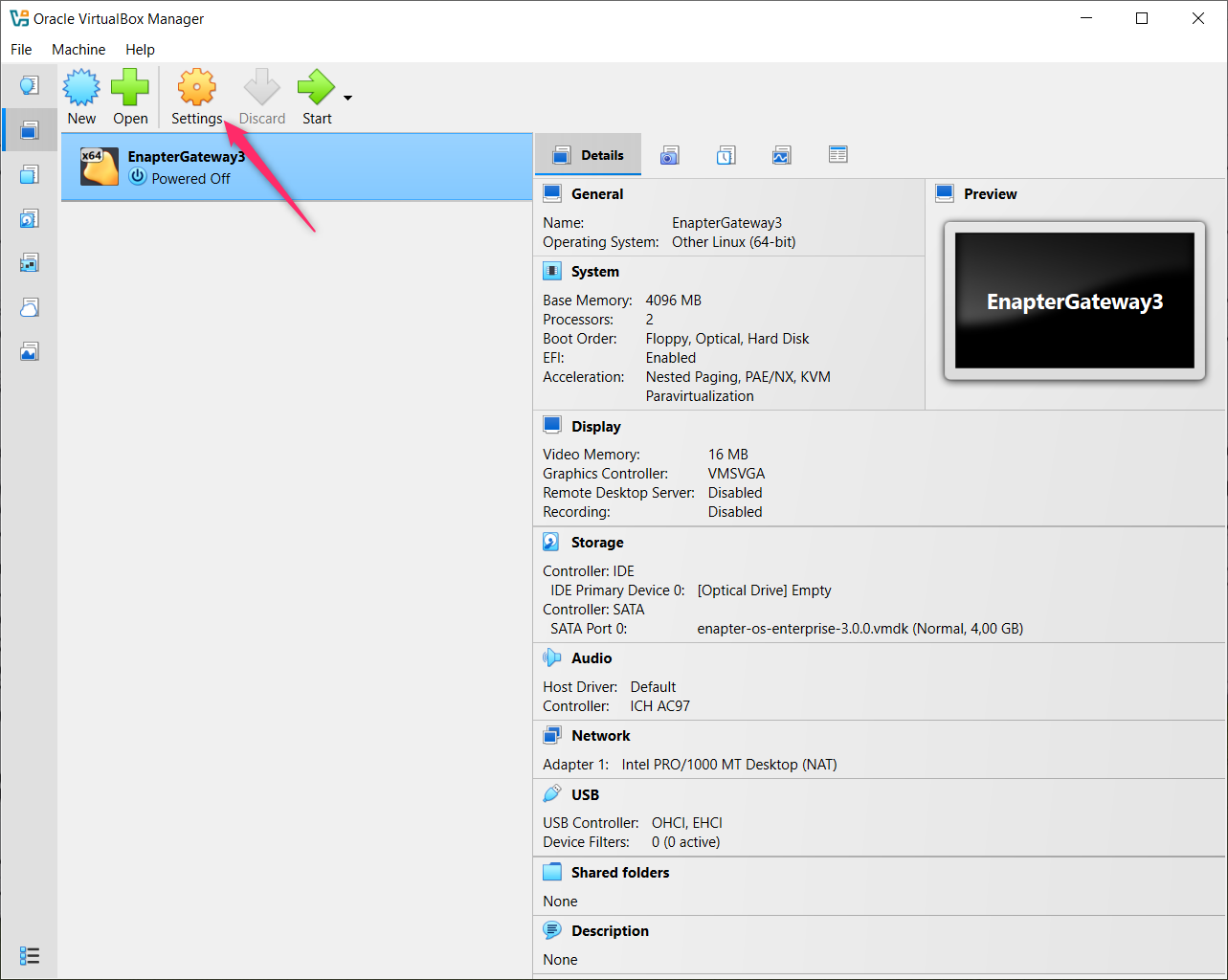VM Settings Button